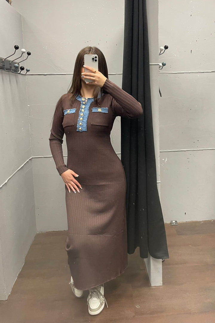 Elegantes Kleid mit Denim-Details - Langarm Dress