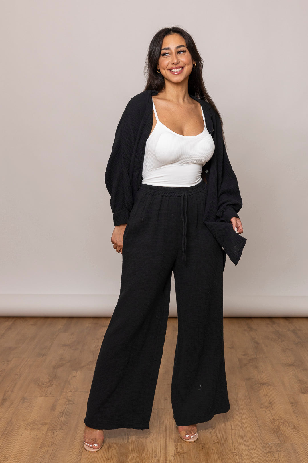 Musselin Set - Oversize Bluse &amp; weite Hose - mystylemode.de