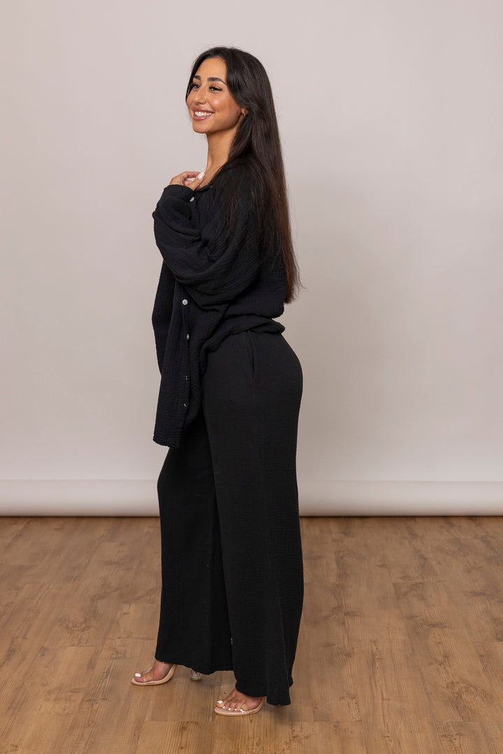 Musselin Set - Oversize Bluse &amp; weite Hose - mystylemode.de
