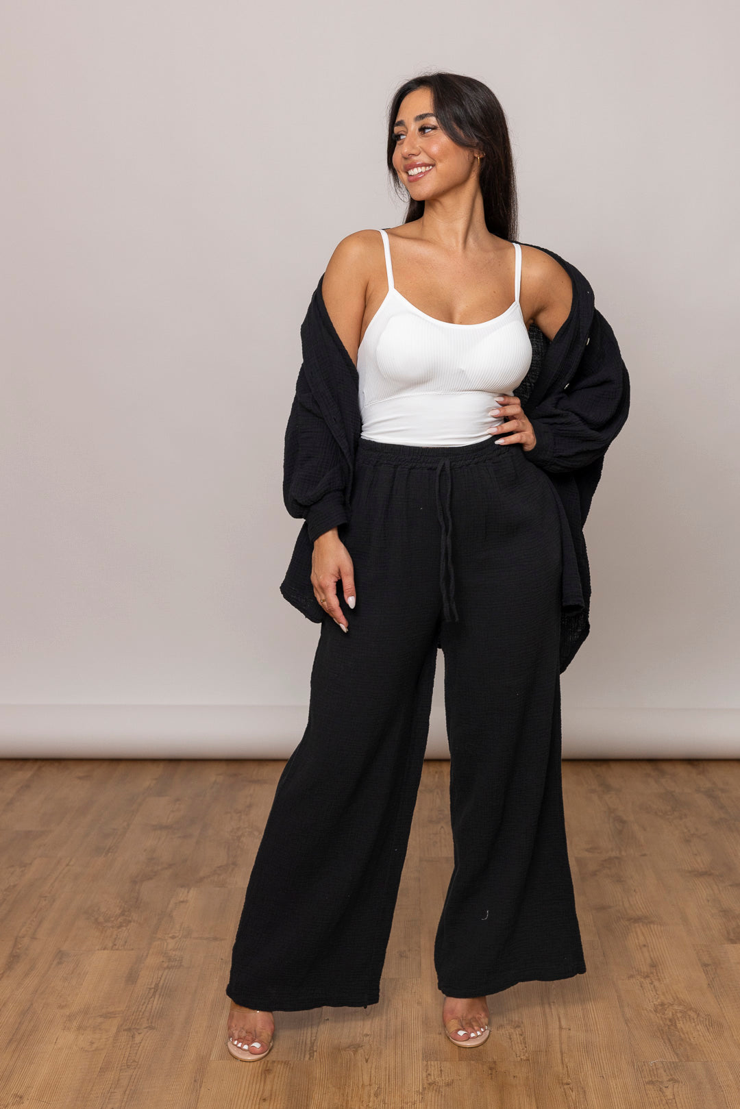Musselin Set - Oversize Bluse &amp; weite Hose - mystylemode.de