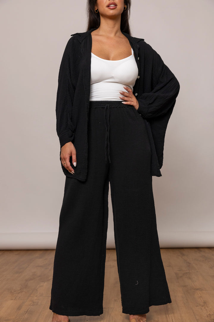 Musselin Set - Oversize Bluse &amp; weite Hose - mystylemode.de