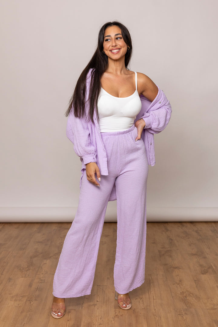 Musselin Set - Oversize Bluse &amp; weite Hose - mystylemode.de