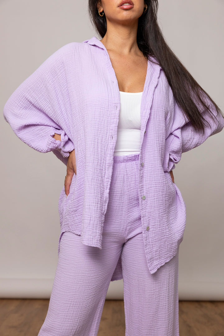 Musselin Set - Oversize Bluse &amp; weite Hose - mystylemode.de