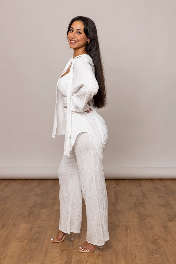 Musselin Set - Oversize Bluse &amp; weite Hose - mystylemode.de
