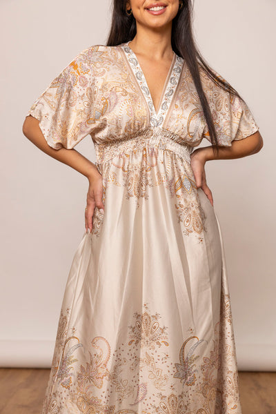 Santorini - Maxi Kleid mit kurzen Ärmeln