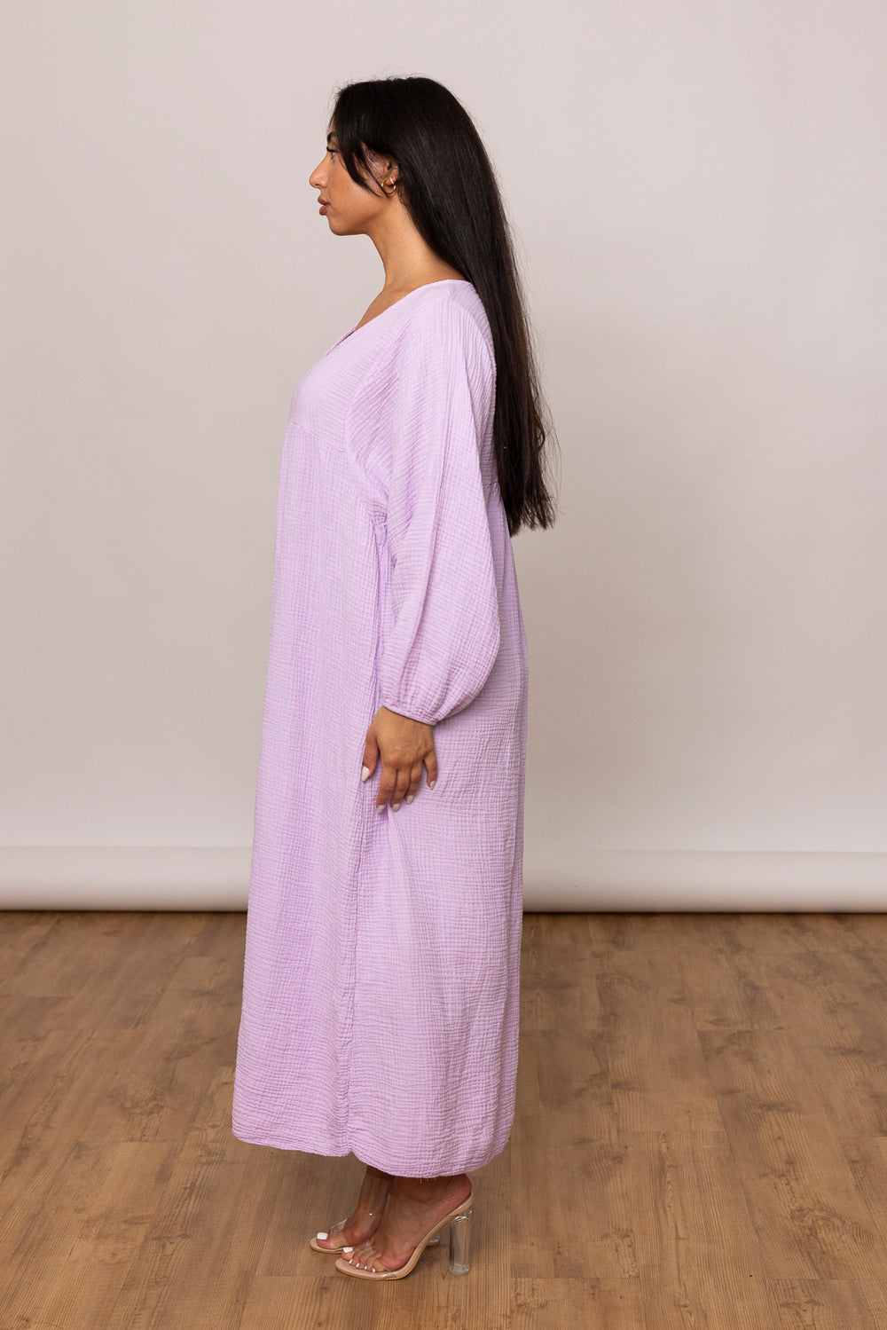 Musselin Kleid - Maxi mit V Ausschnitt - mystylemode.de