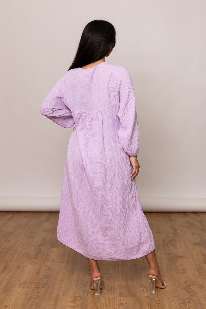 Musselin Kleid - Maxi mit V Ausschnitt - mystylemode.de