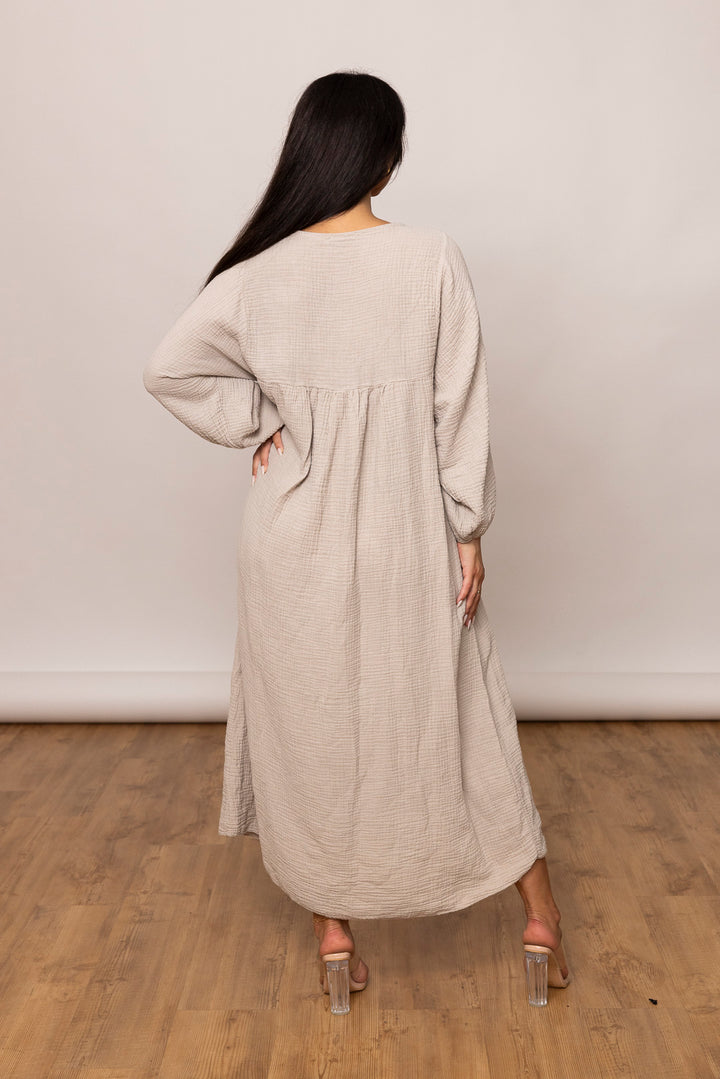 Musselin Kleid - Maxi mit V Ausschnitt - mystylemode.de