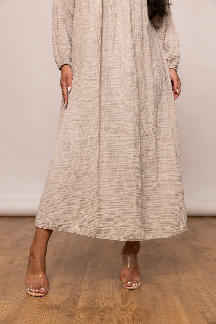 Musselin Kleid - Maxi mit V Ausschnitt - mystylemode.de