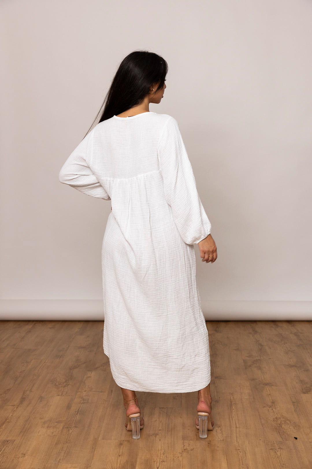 Musselin Kleid - Maxi mit V Ausschnitt - mystylemode.de