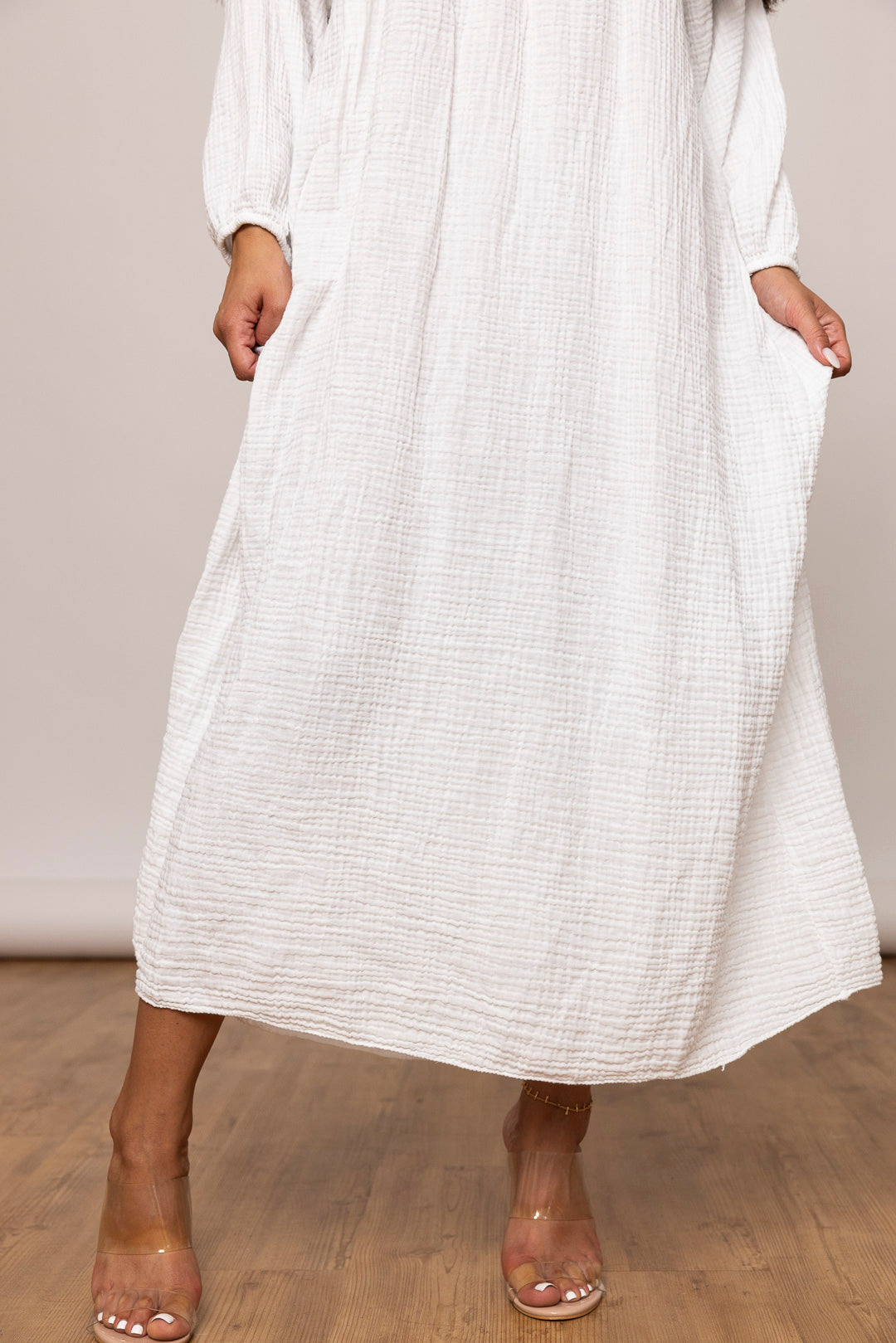Musselin Kleid - Maxi mit V Ausschnitt - mystylemode.de