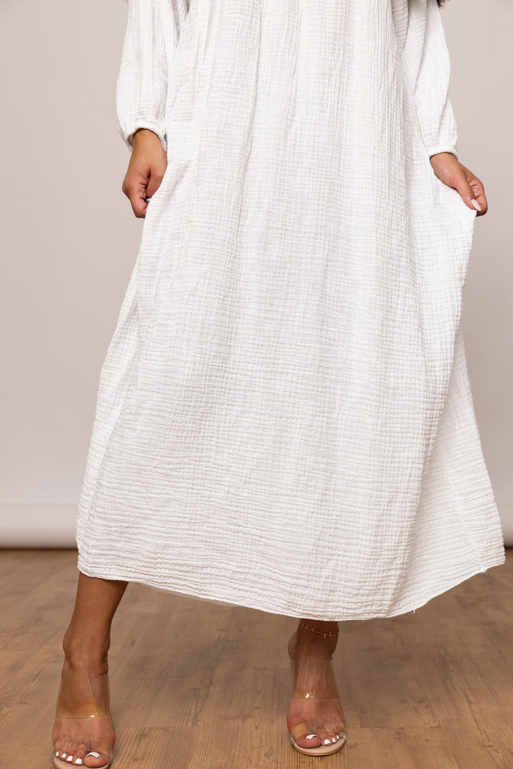 Musselin Kleid - Maxi mit V Ausschnitt - mystylemode.de