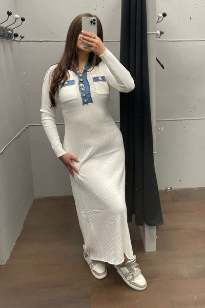 Elegantes Kleid mit Denim-Details - Langarm Dress