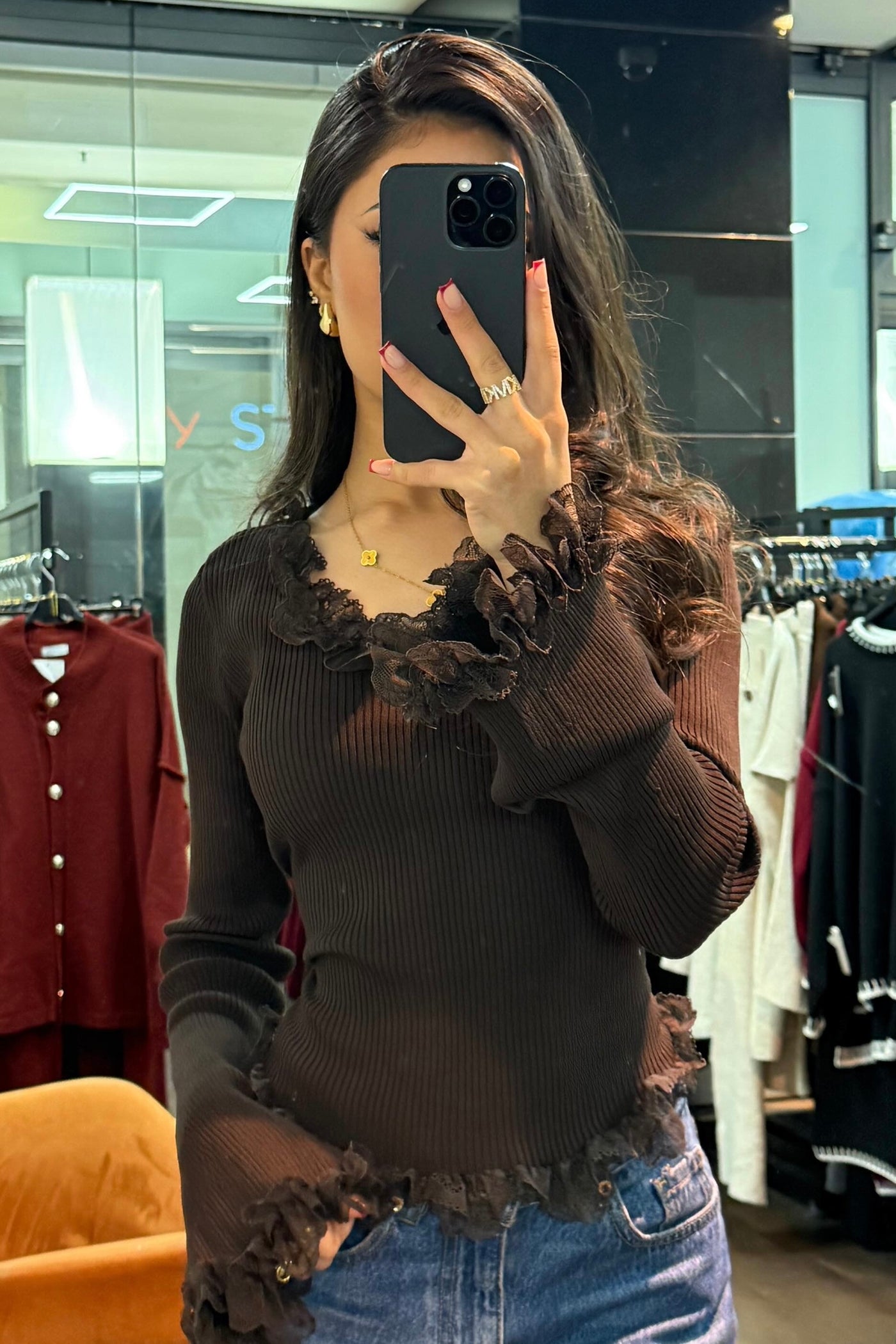 Pullover mit Spitzendetails - Rippstrick