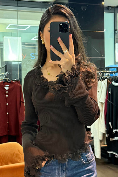 Pullover mit Spitzendetails - Rippstrick