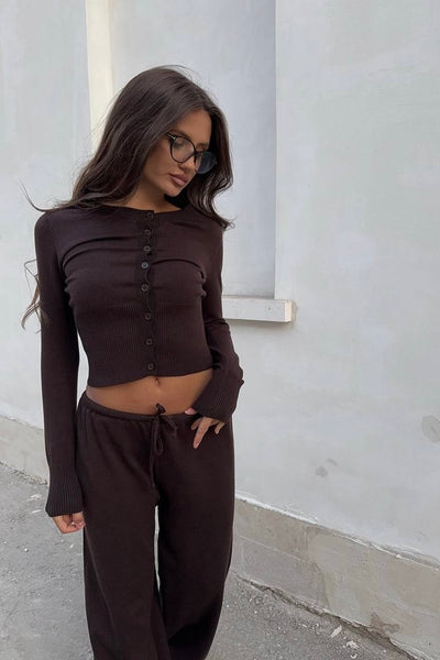 Cropped Strick-Set - Button Cardigan & Strickhose