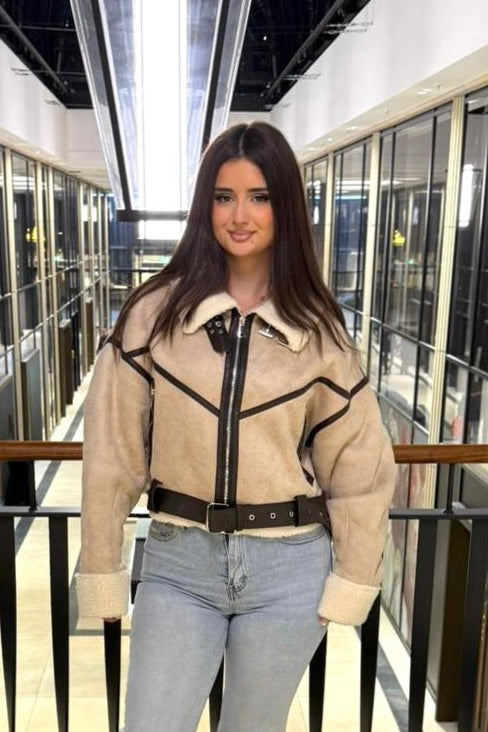 Aviator-Jacke mit Kunstfell - Leder-Optik