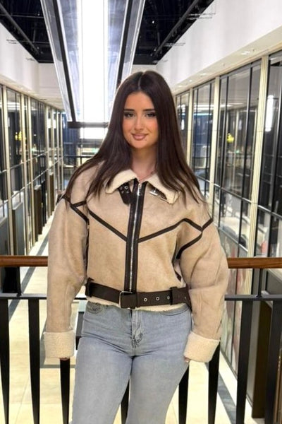 Aviator-Jacke mit Kunstfell - Leder-Optik