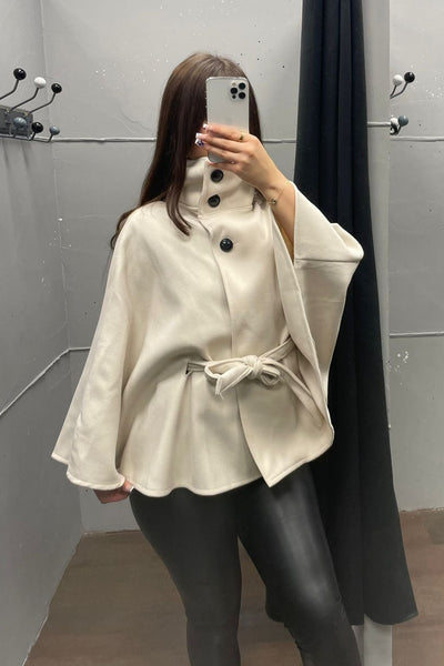 Cape Mantel Kurz mit Gürtel