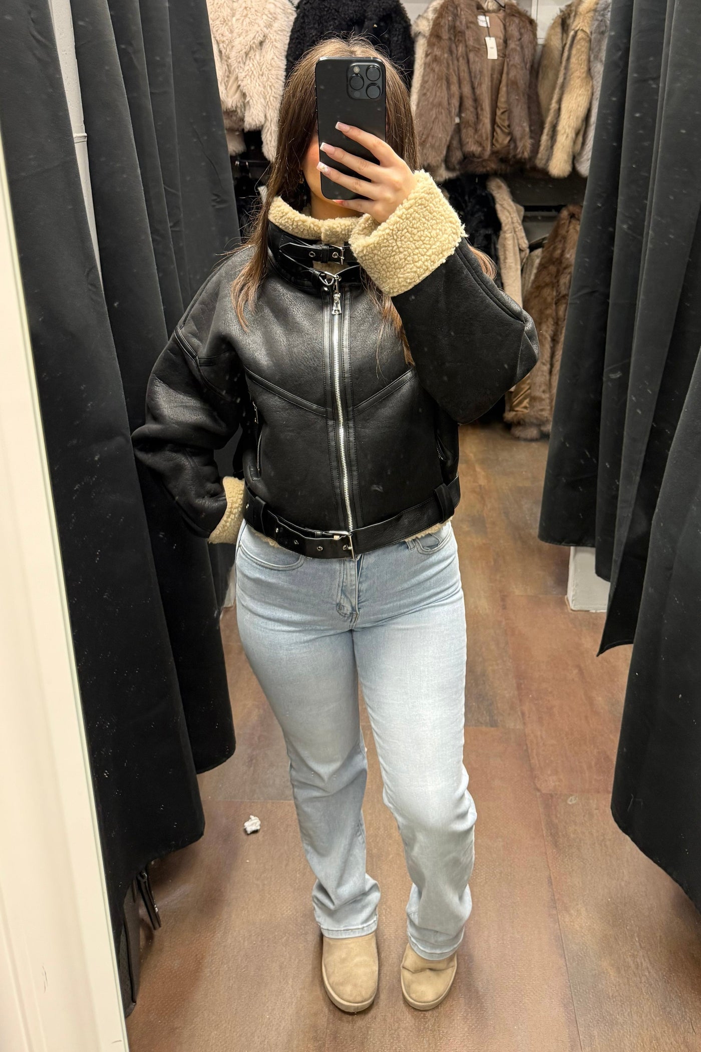 Aviator-Jacke mit Kunstfell - Leder-Optik