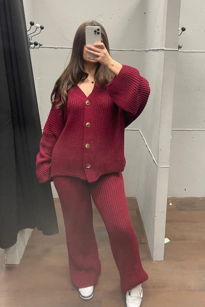 Loungewear Set - Oversize Strickset Cardigan &amp; Weite Hose