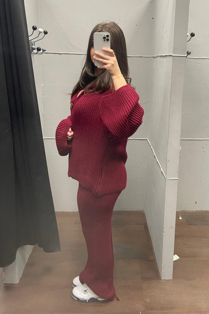 Loungewear Set - Oversize Strickset Cardigan &amp; Weite Hose
