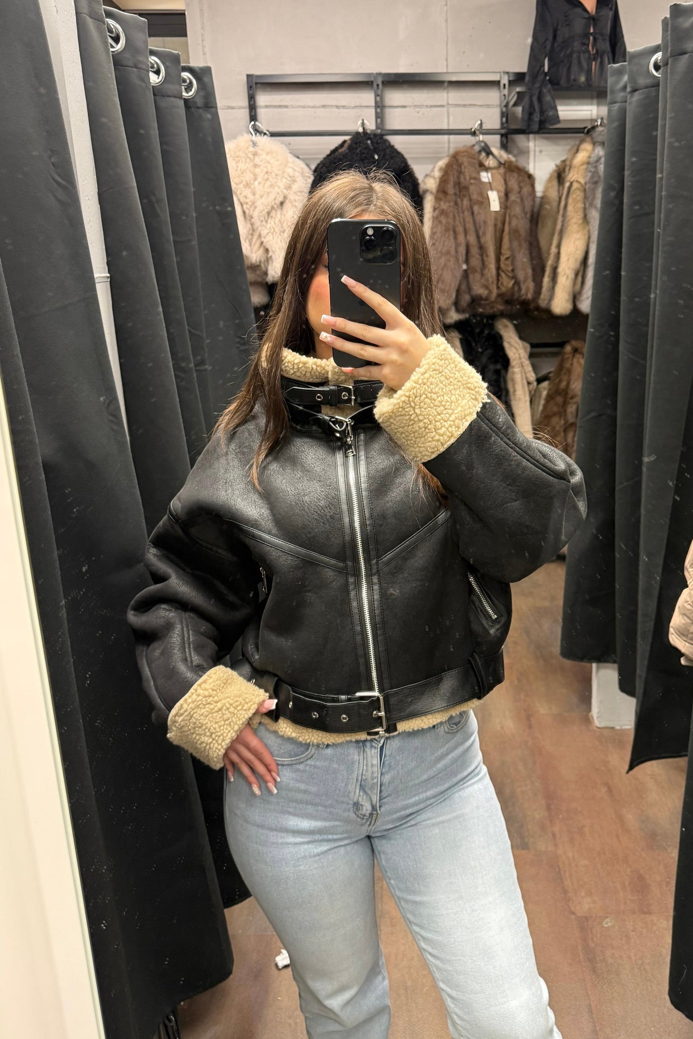 Aviator-Jacke mit Kunstfell - Leder-Optik