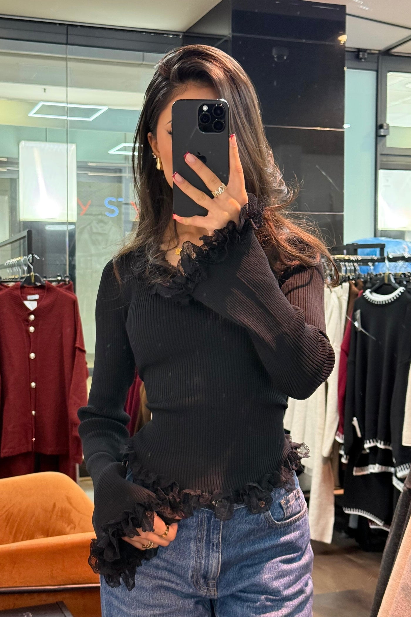 Pullover mit Spitzendetails - Rippstrick