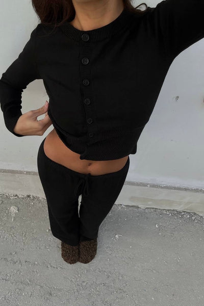 Cropped Strick-Set - Button Cardigan & Strickhose