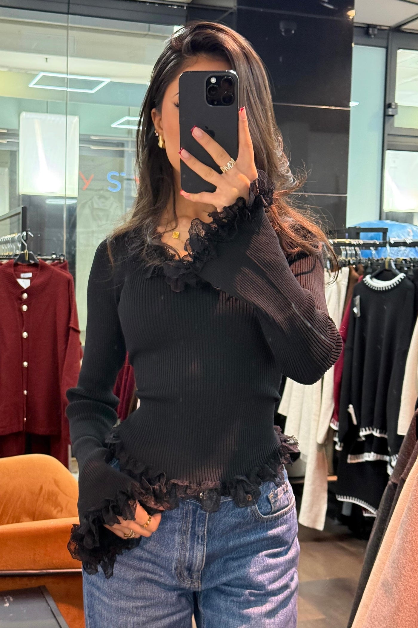 Pullover mit Spitzendetails - Rippstrick