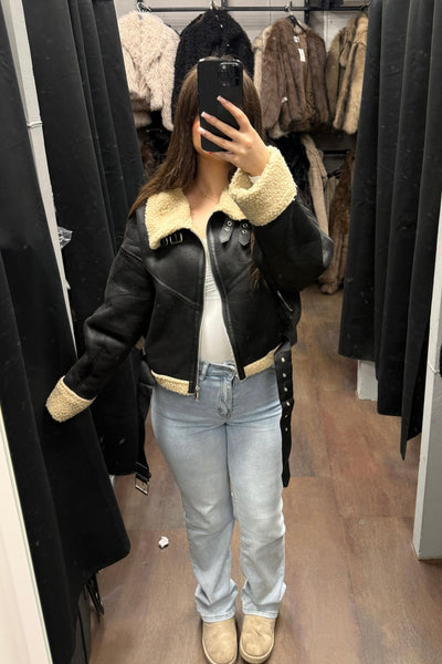 Aviator-Jacke mit Kunstfell - Leder-Optik