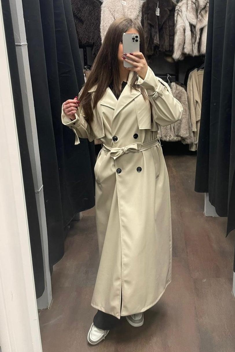 Langer Trenchcoat Kunstleder - Schwarz