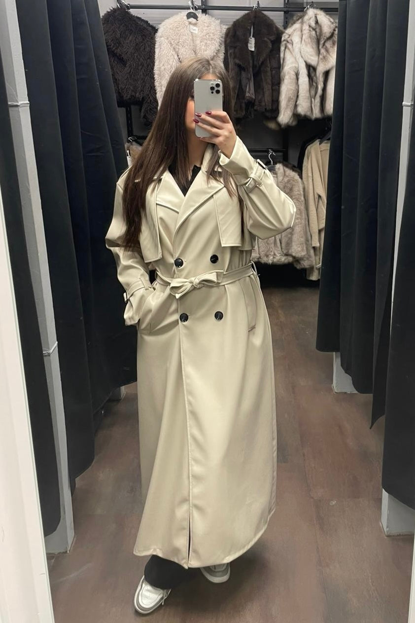 Langer Trenchcoat Kunstleder - Schwarz