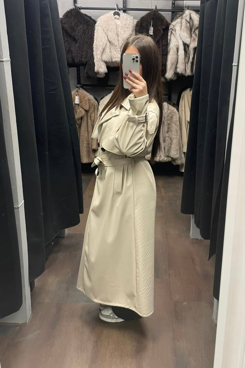 Langer Trenchcoat Kunstleder - Schwarz