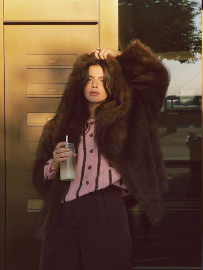 Faux Fell Jacke mit Kaputze