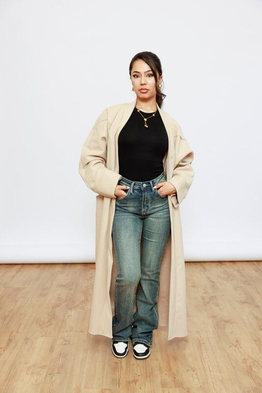 High Waist Flared Jeans - blau/grün