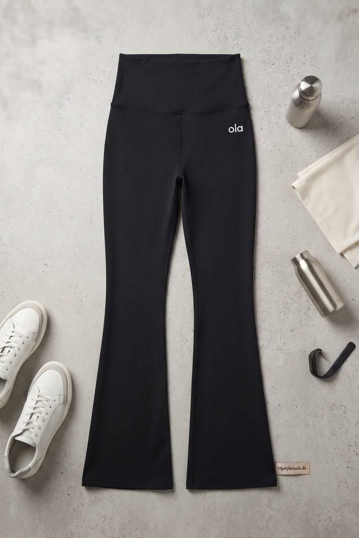 Damen Flared-Leggings Schwarz mit High Waist