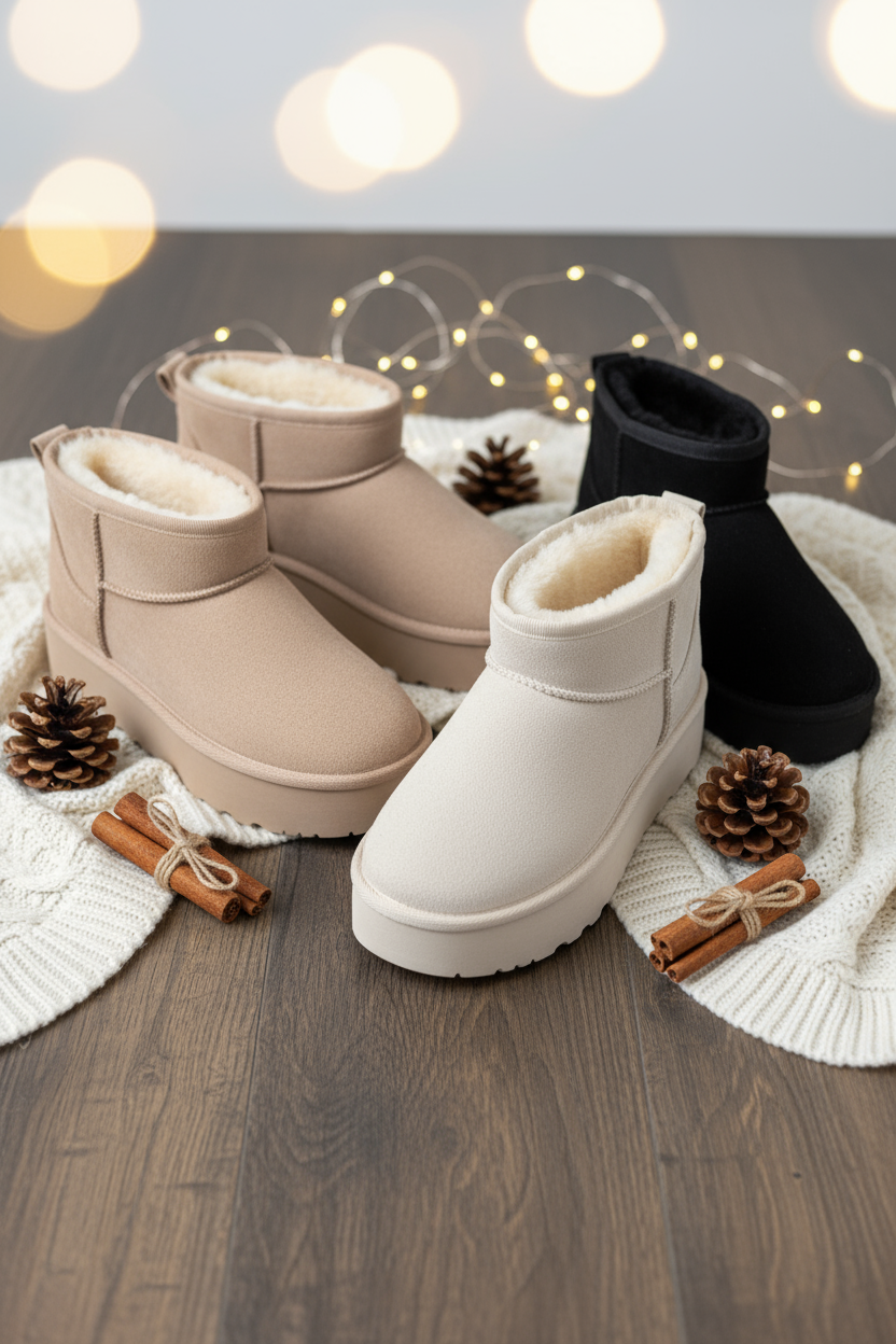 Gefütterte Plateau Boots in allen drei Farben - Winterstil