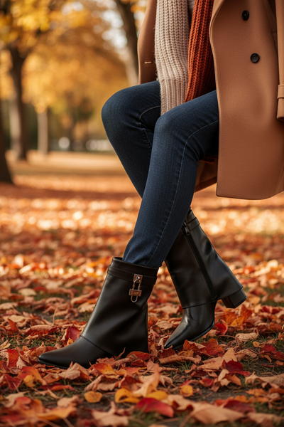 Schwarze Stiefeletten im Herbstoutfit