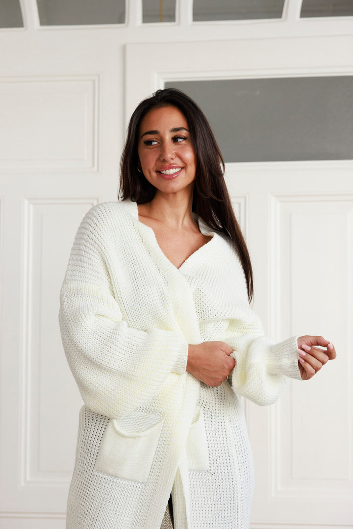 Maxi Strickjacke mit Ballonärmel - mystylemode.de