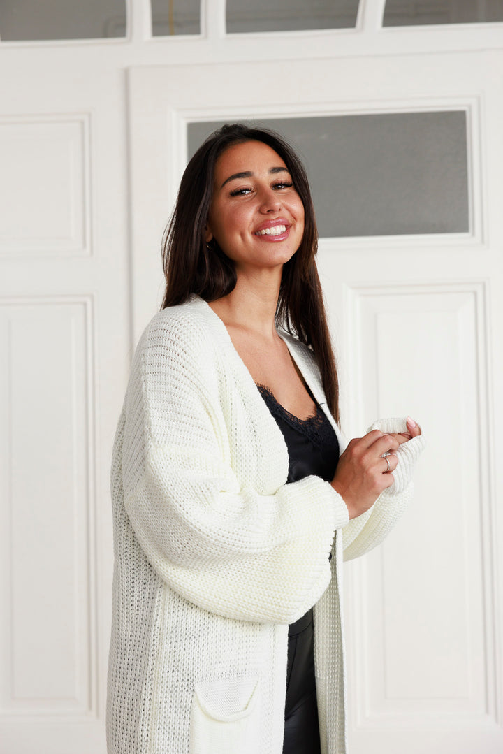 Maxi Strickjacke mit Ballonärmel - mystylemode.de